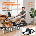 Rameur à Eau Pliable GymBpm Aqua Pro — Inox Noir Mat · Résistance 333 N · Kinomap