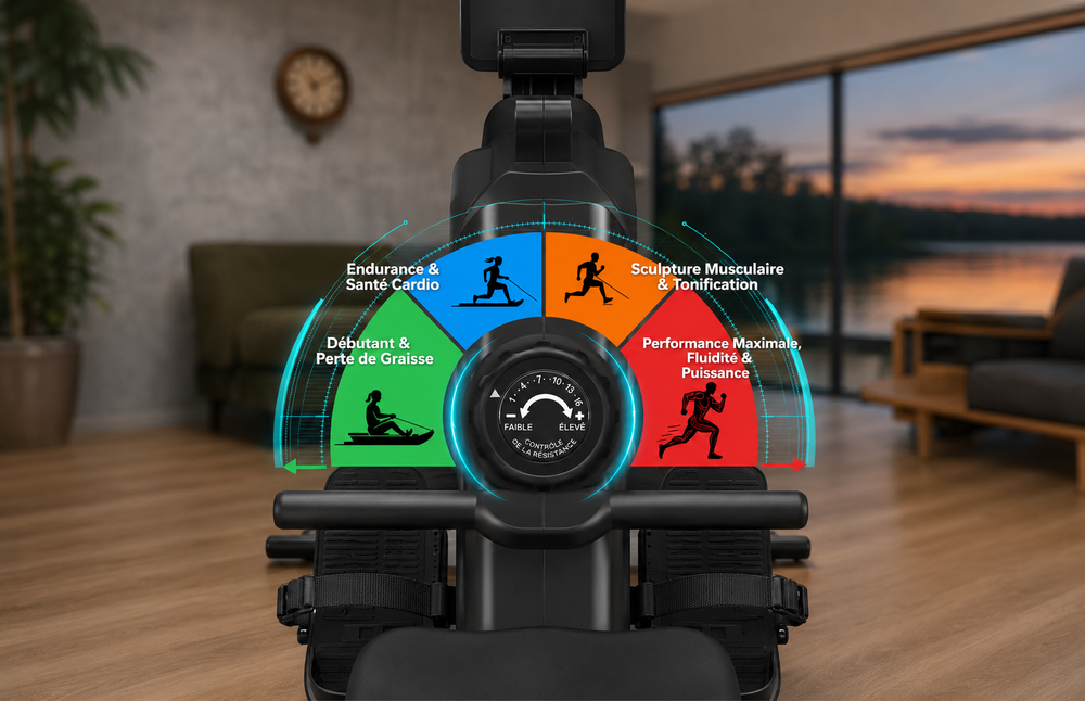 16 niveaux de résistance — du cardio doux au fitness intensif