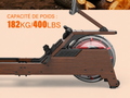 Rameur à Eau Bois Chêne FSC GymBpm Timber S — Rail 192 cm · Haut-parleurs Bluetooth · 182 kg