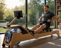 Rameur à eau bois chêne FSC GymBpm Timber S — siège garde au sol 32 cm