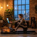 Rameur à eau pliable GymBpm Aqua — détail cuve orange Bluetooth FTMS Kinomap