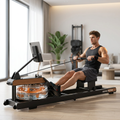 Rameur à Eau Pliable GymBpm Aqua Pro — Inox Noir Mat · Résistance 333 N · Kinomap