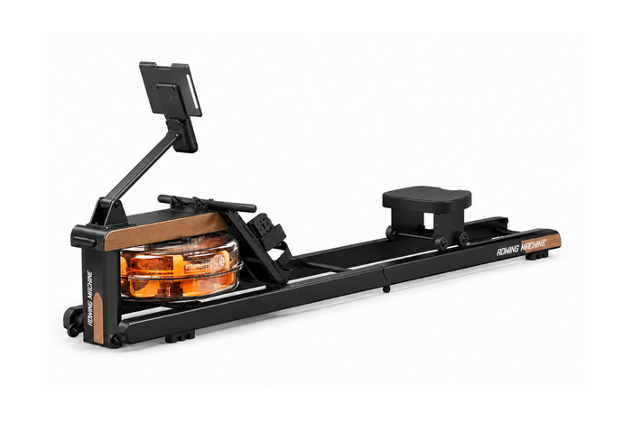 Rameur à Eau Pliable GymBpm Aqua — Bluetooth FTMS · Kinomap · Châssis Inox · 160 kg