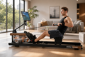 Rameur à eau pliable GymBpm Aqua — vue de profil, rail 179 cm