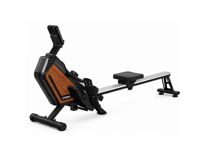 Rameur magnétique pliable GymBpm Silencio — vue de face, volant 30 kg